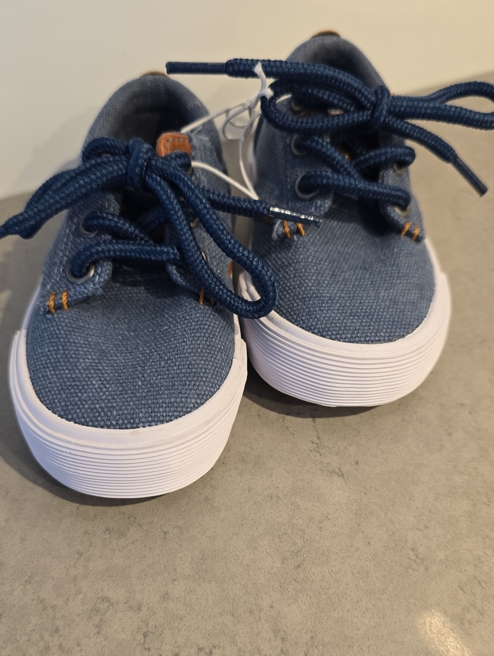 Kids Tommy Bahama Casual Canvas Sneakers - Navy Blue/Brown Trim
